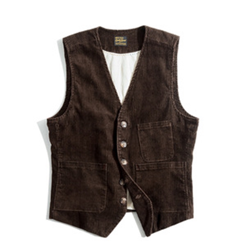 Maden Vintage Corduroy Vests For Men Casual French Workwear Hunting Field Waistcoat Cords Outdoor Coats Men's Clothing 201216