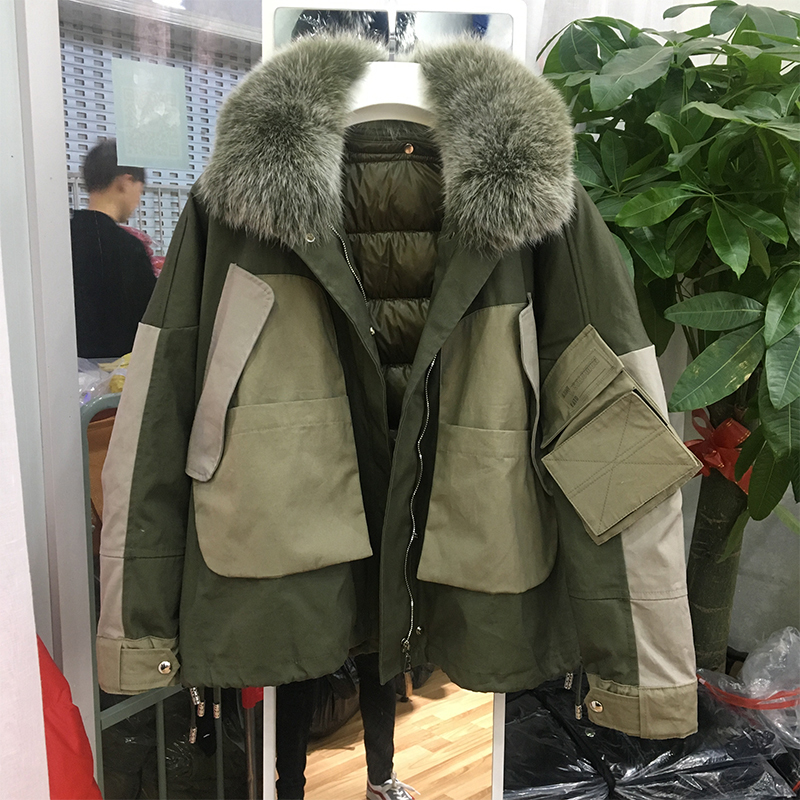 Janveny Liner Detachable Down Coat Women Winter Short Puffer Jacket Natural Fox Fur Collar 90% White Duck Down Parkas 201019