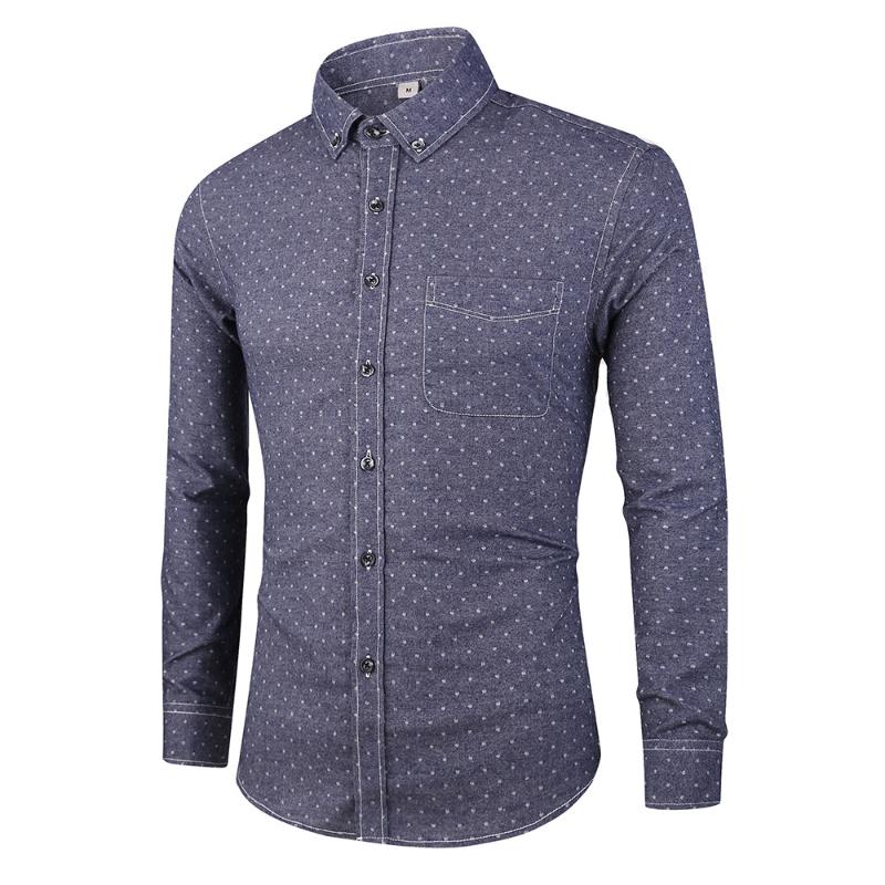 Spring Summer Shirts Men Printed Dot Washed Slim Casual Tees Full Sleeve Turn-Down Collar Tops Male, Blue
Spring Summer Shirts Men Printed Dot Washed Slim Casual Tees Full Sleeve Turn-Down Collar Tops Male, Blue
