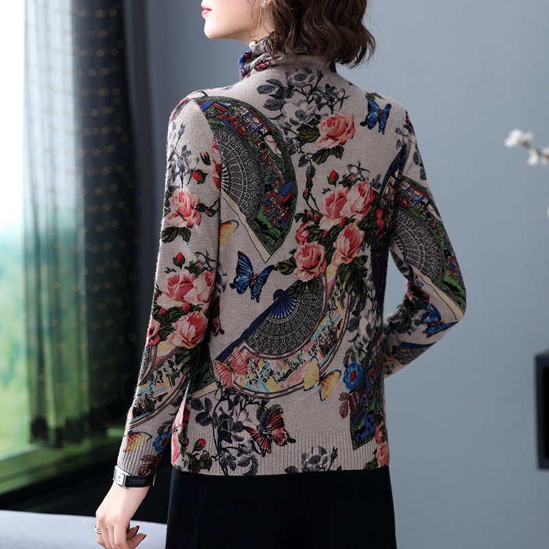 YISU turtleneck sweater women Long sleeve warm pullover fashion Chinese style Printed sweater jumper tops Knitted sweaters women 201224