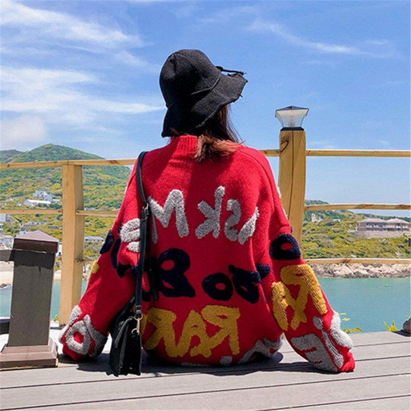 Neploe 3D Letters Print Women Cardigan Thick Warm Casual Loose Cool Girl Open Stich 2020 Autumn Winter New Fashion Sweater T200116