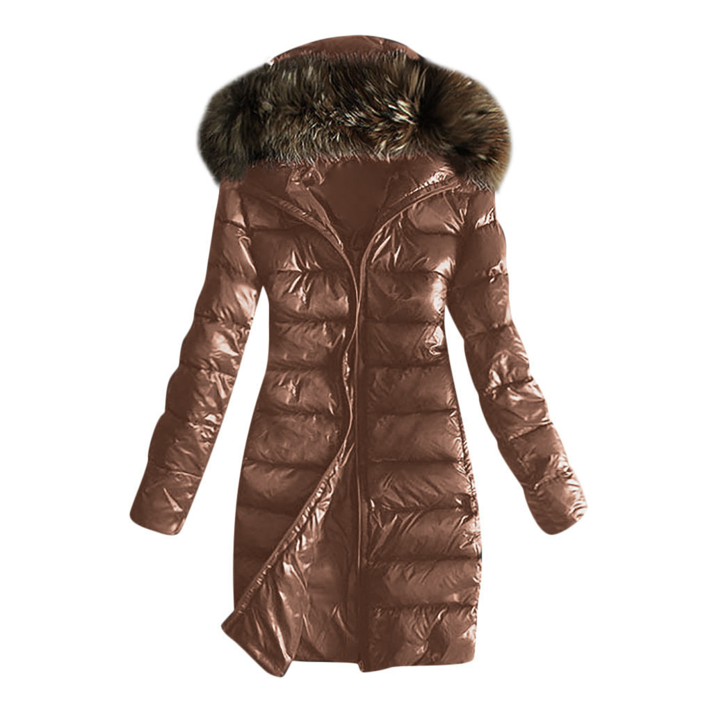 Hoodie Parka Women Quilted Winter Warm Hooded Coats Long Sleeve Fur Collar Jackets Tops Casual Jackets Overcoat Female Outwear 200928