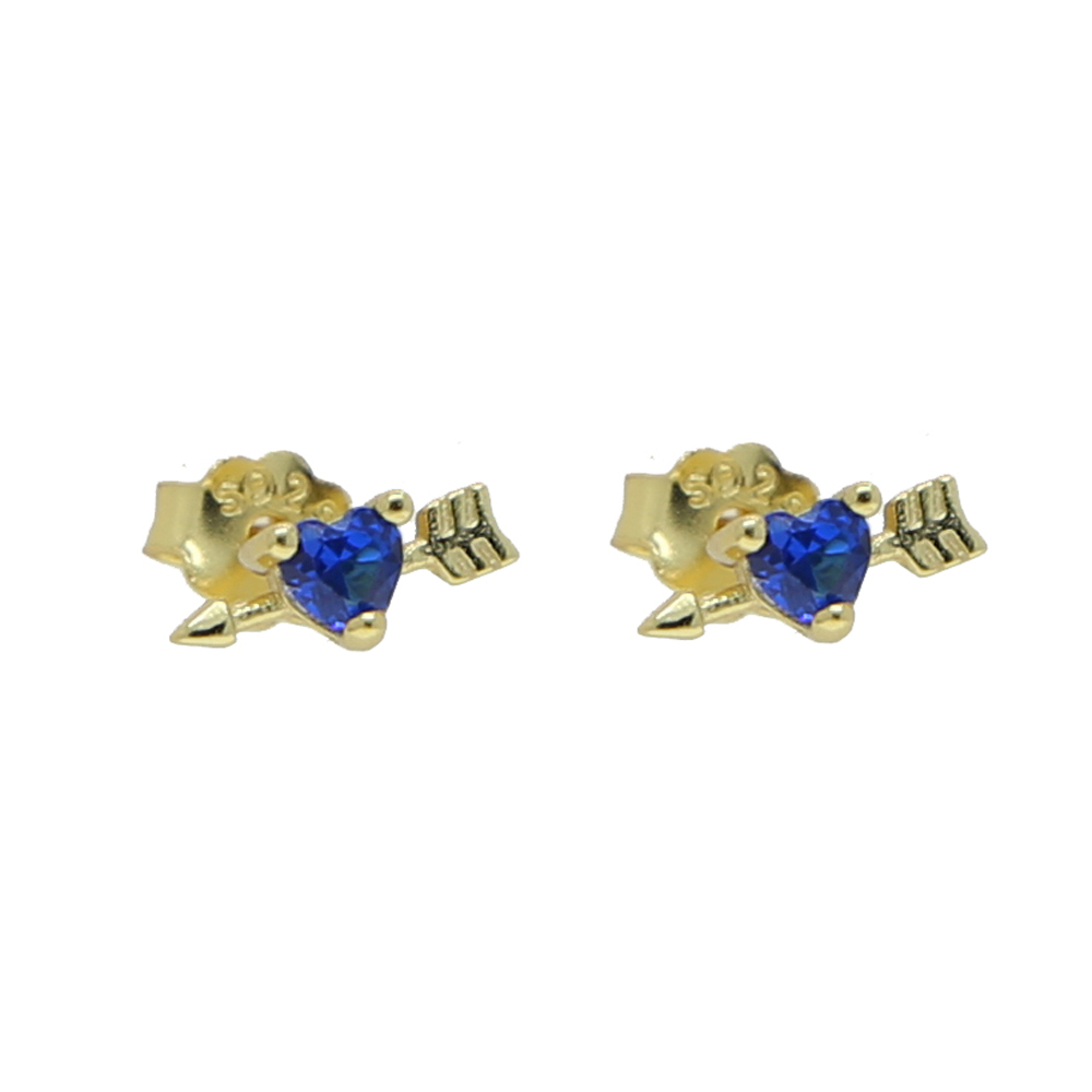 2021 New Tiny 925 sterling silver blue Crystal cz Heart Stud Earring with arrow stud Earrings For Woman Romantic Wedding Jewelry Gift