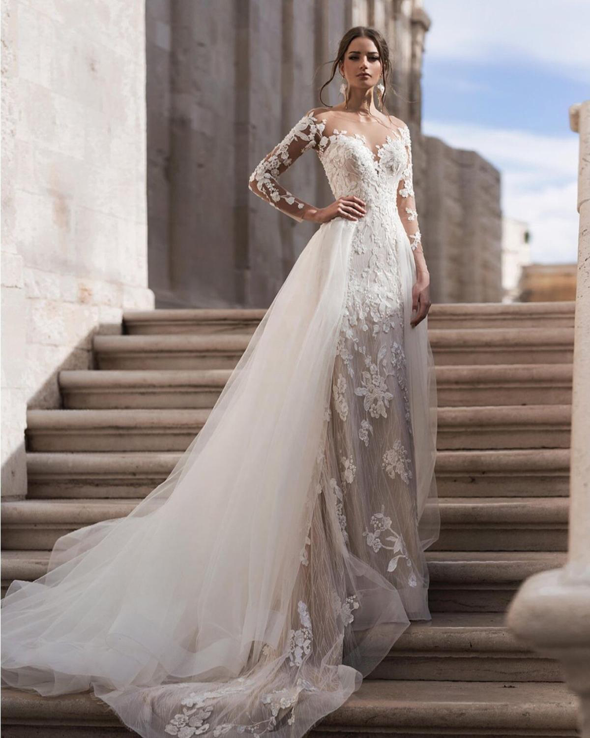 2021 New Romantic Long-sleeved Mermaid with Detachable See Through Wedding Gowns MFG3, White
2021 New Romantic Long-sleeved Mermaid with Detachable See Through Wedding Gowns MFG3, White
