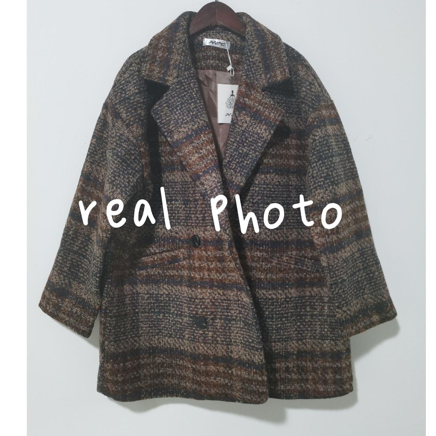 Bella philosophy Winter Korean Overcoat Women Vintage Woolen Loose Coats female Double Breasted Turn-down Collar Overcoat 201216