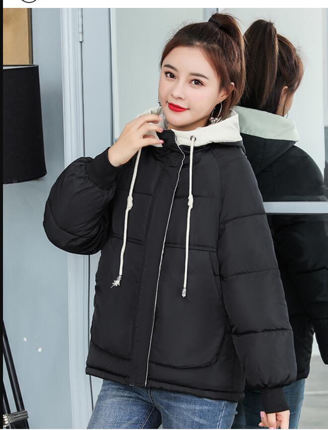 Plus Size Women Winter Short Jacket Loose Hooded Female Cold Coat Stand Collar Oversized Solid Cotton Padded Thick Casual Parkas 201217
