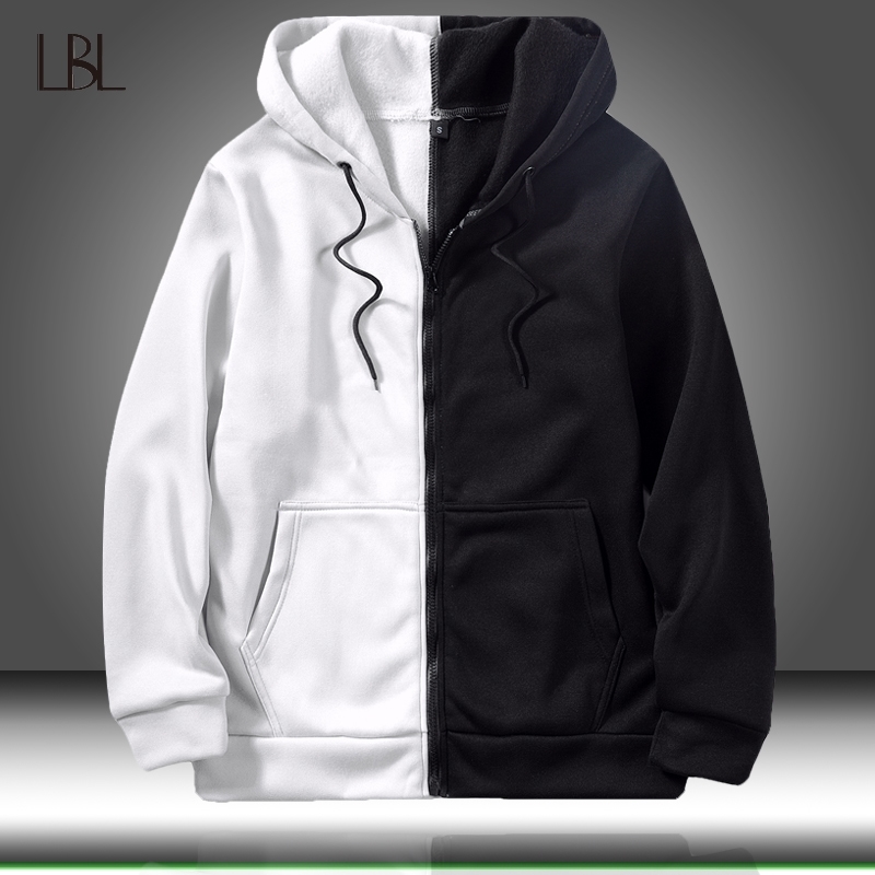 Fashion Hoodies Sweatshirt Mens Patchwork Hoodies Long Sleeve Hooded Pullover Sweatshirts Men Zipper Hoody Hip Hop Streetwear 201103