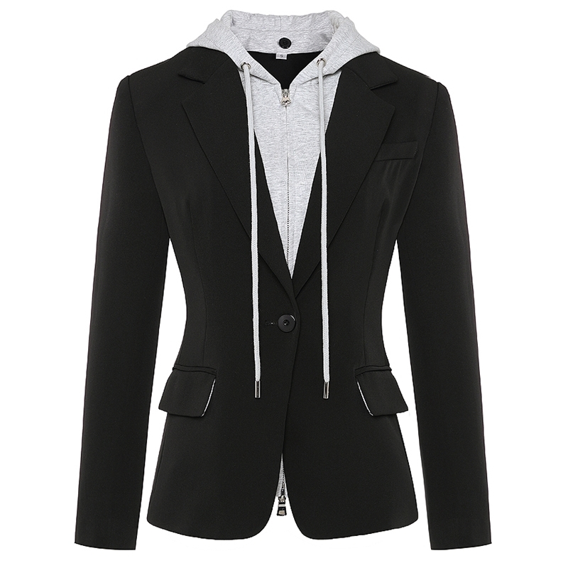 HIGH STREET Newest Stylish Blazer Jacket Women's Zip Removable Hooded Single Buttons Casual Blazer 201201