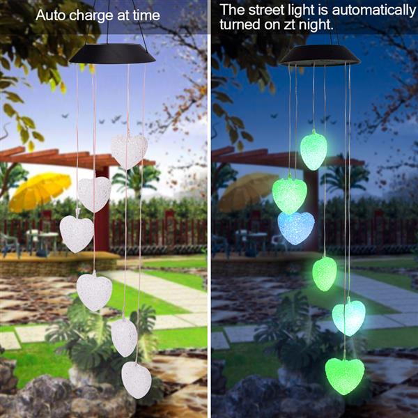 New Solar Intelligent Light Control Love Style Wind Chime Corridor Decoration Pendant 6 F5 Lamp Beads Solar Panel Black Colorful Light