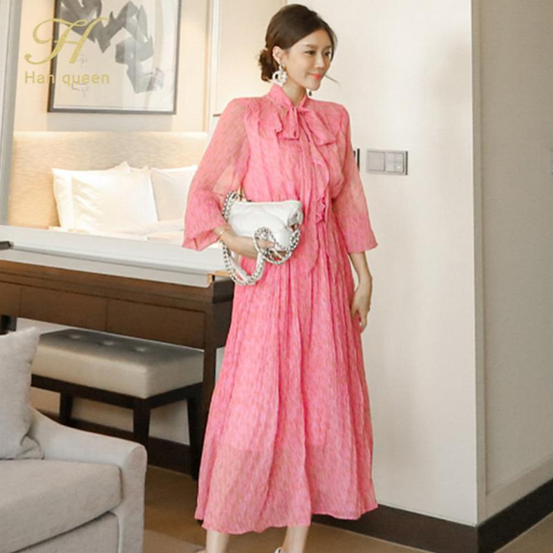 H Han Queen Women' New Pleated Dress Pink Chiffon Print Lace Up Bow A-line Elegant Work Wear Business Vestidos Long Dresses
H Han Queen Women' New Pleated Dress Pink Chiffon Print Lace Up Bow A-line Elegant Work Wear Business Vestidos Long Dresses
