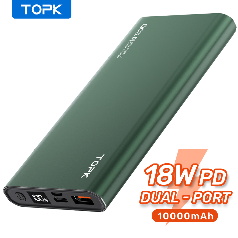 

TOPK Power Bank 10000mAh Portable Charger LED External Battery PowerBank PD Two-way Fast Charging PoverBank for Phone Xiaomi mi