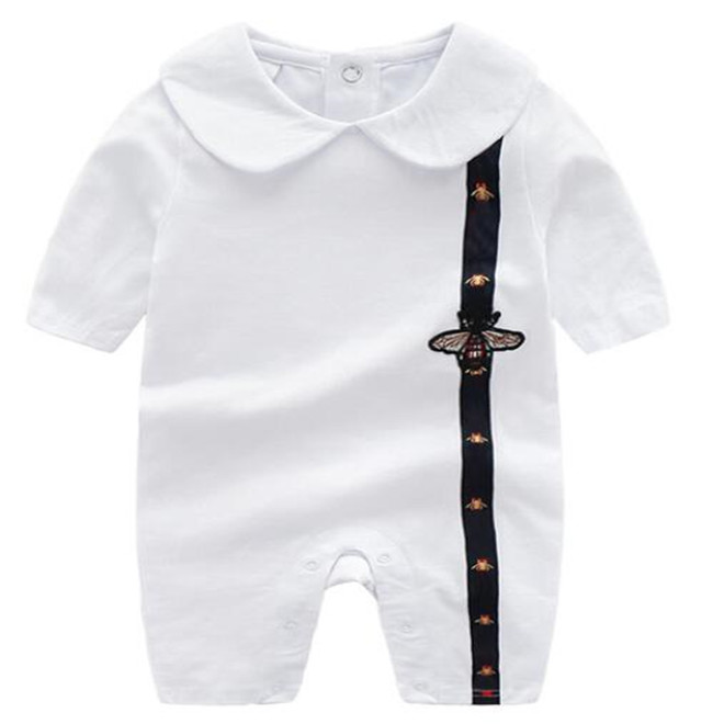 Little Bee Newborn Baby Boy Girl Romper White Dark Blue Cotton Jumpsuits Lapels Long Sleeved Infant Toddler Clothes