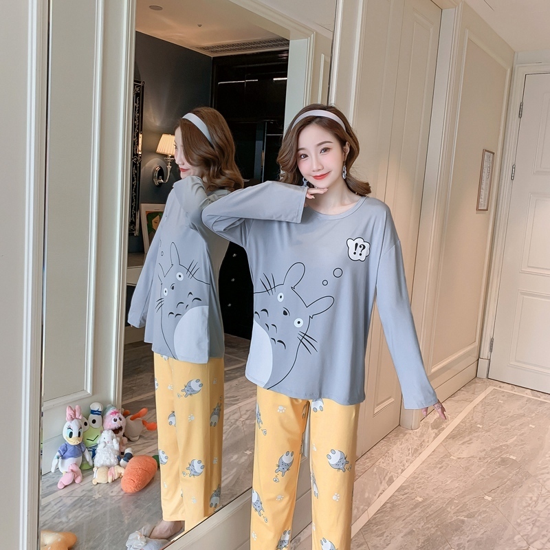 Autumn Cute Cartoon Totoro Long Sleeve Pajama Sets for Women Sleepwear Suit Pyjama Femme Pijama Mujer Homewear Home Clothes 201113