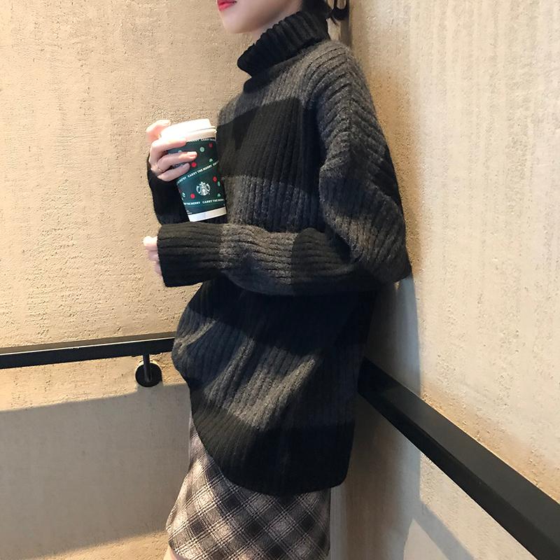 Horizontal stripe long-sleeve sweater for women 2020 Autumn winter New Korean version high neck pullover with thickened pit stri, Gray
Horizontal stripe long-sleeve sweater for women 2020 Autumn winter New Korean version high neck pullover with thickened pit stri, Gray