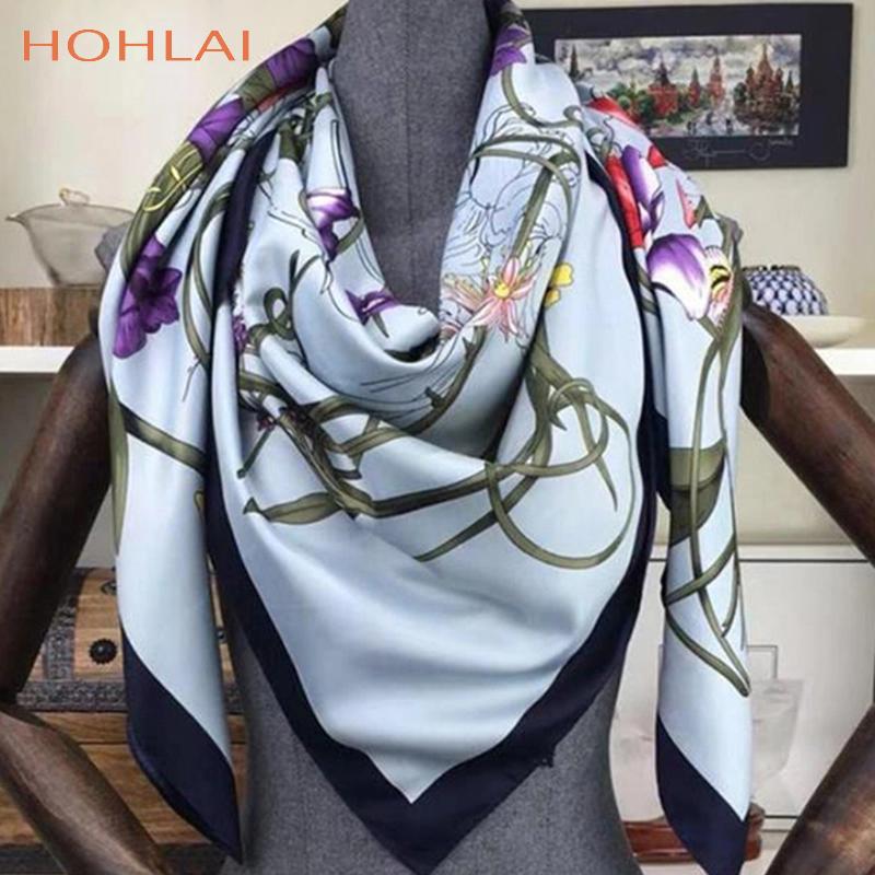130*130cm Square 100% Twill Silk Scarf Bandana Women Shawls Bufanda Large Floral Printed Scarves Stoles Scarf Kerchief Hijab, Blue;gray
130*130cm Square 100% Twill Silk Scarf Bandana Women Shawls Bufanda Large Floral Printed Scarves Stoles Scarf Kerchief Hijab, Blue;gray
