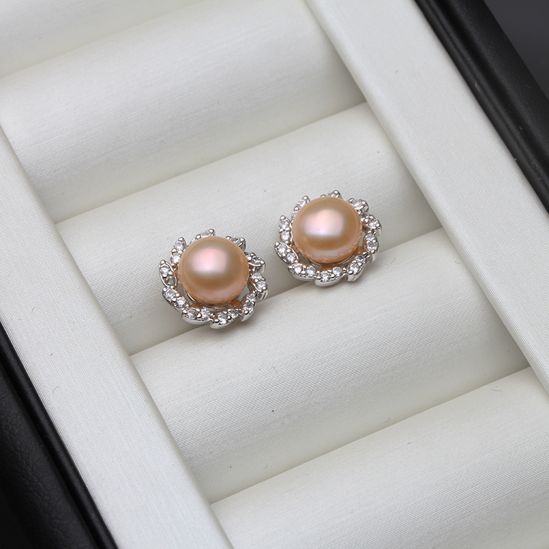 Trendy 925 Sterling Silver Leaf Small Stud Earring White black Natural Freshwater Pearl Earrings for Women Girl Fine Jewelry 220210
