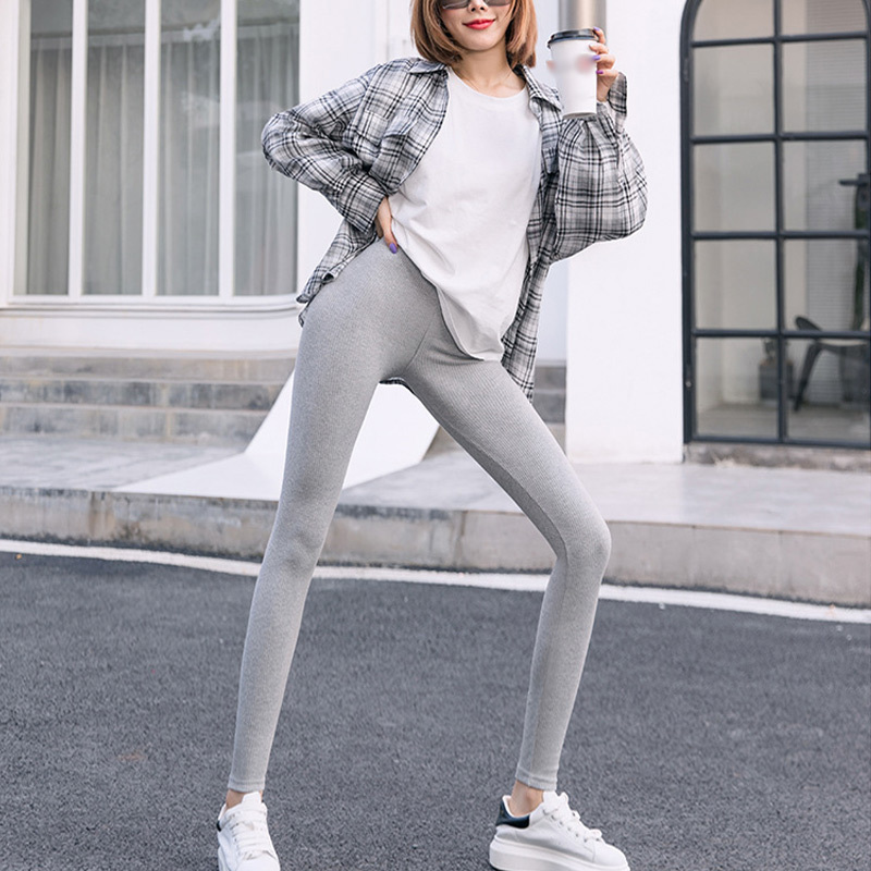 Ribbed Solid Skinny Basic Leggings Pants Women Elastic High Waist Long Pant Female Autumn Casual Bodycon Trousers Ladies 201202