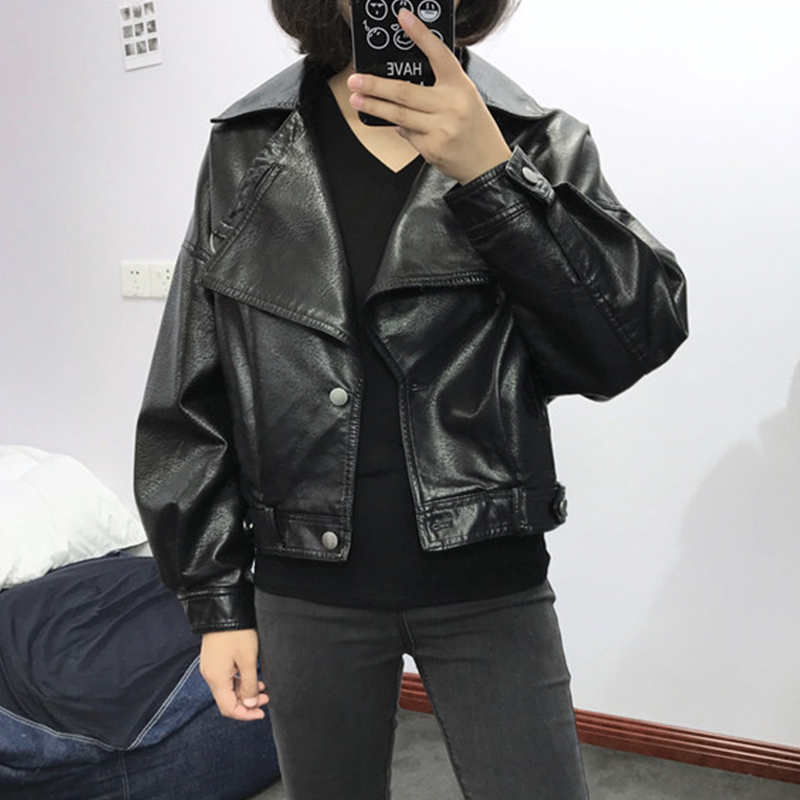 FTLZZ Faux Leather Jacket Women Vintage Loose Street Biker Coat Single Breasted Motorcycle Leather Jackets Female Short Outwear 201030