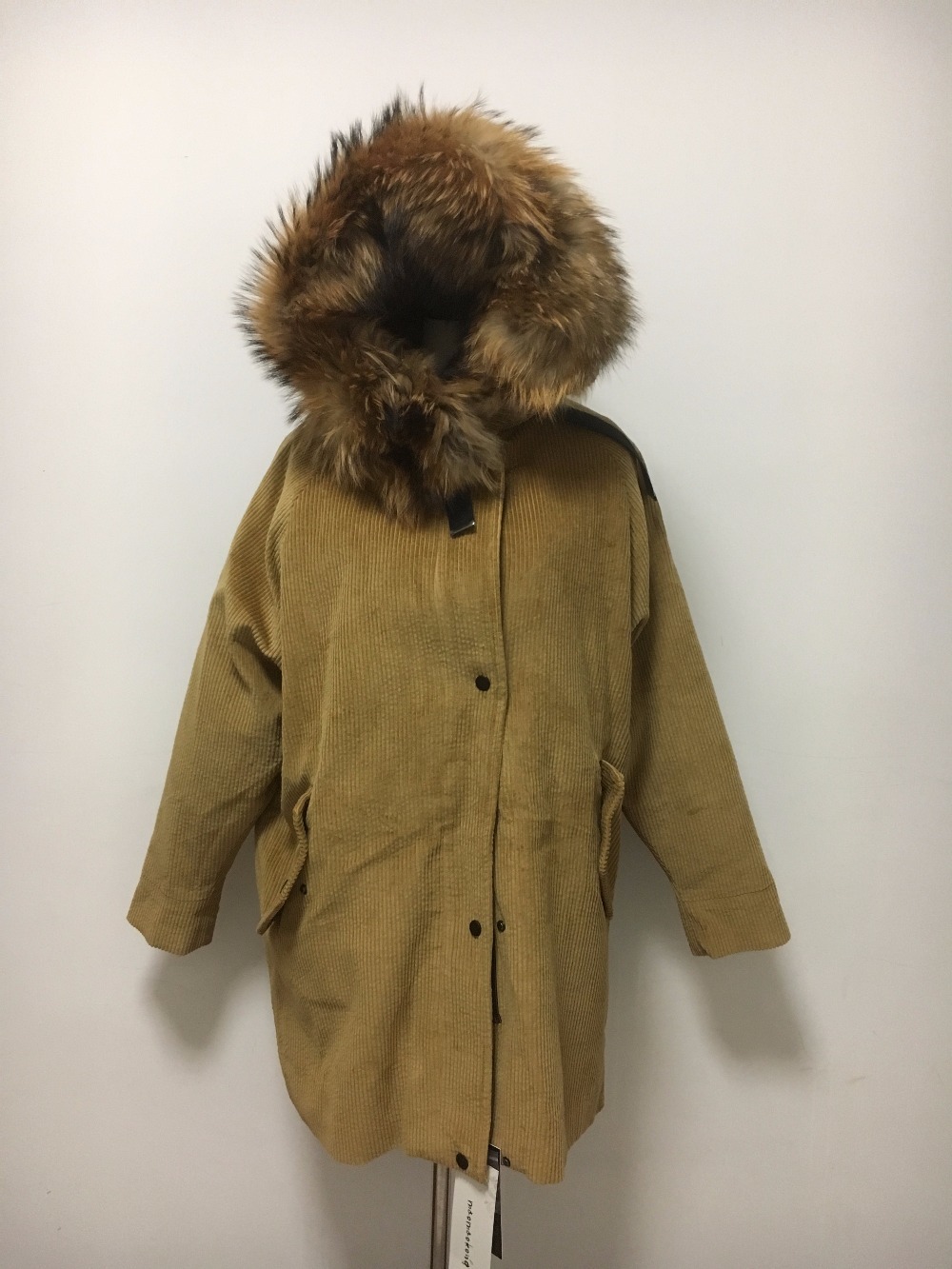 new winter jacket coat women parka fur coat Corduroy real raccoon fur collar warm thick lamm fur wool liner parkas 201217