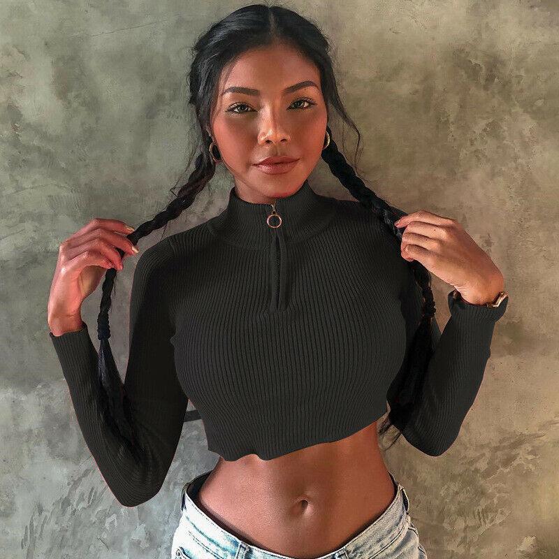 Women's Blouses & Shirts Fashion Casual Solid Sexy Zipper Cropped Navel Long Sleeve Blouse Color Slim Top, White
Women's Blouses & Shirts Fashion Casual Solid Sexy Zipper Cropped Navel Long Sleeve Blouse Color Slim Top, White