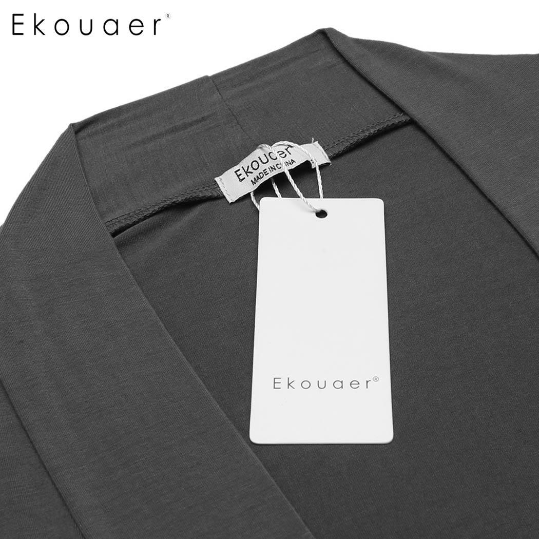 Ekouaer Women Robe Sleepwear Long Kimono Bathrobe Solid Flare Long Sleeve Soft Robe With Belt Female Nightwear Bathroom Spa Robe 210203