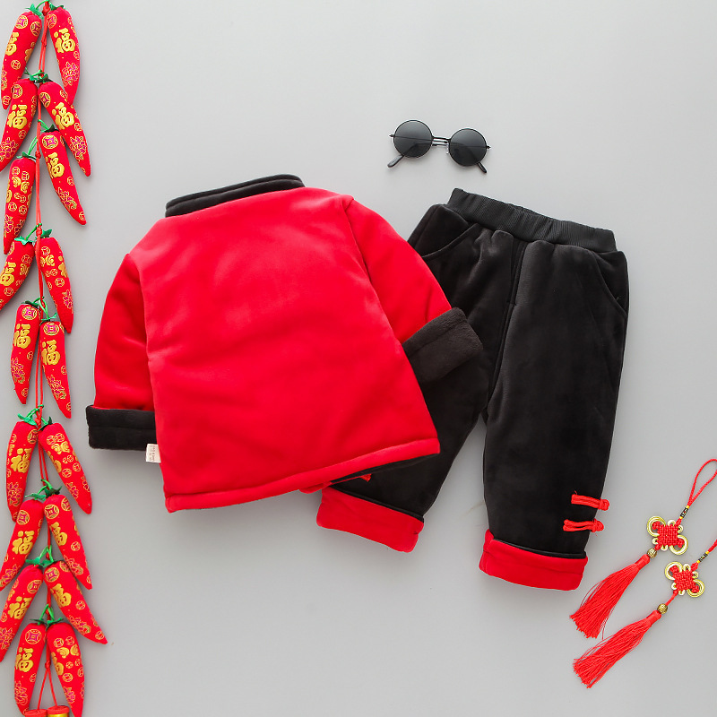 Chinese style toddler boys girls winter clothes sets baby kids Thick Jacket + Pant Chinese New Year Outfit Y1117