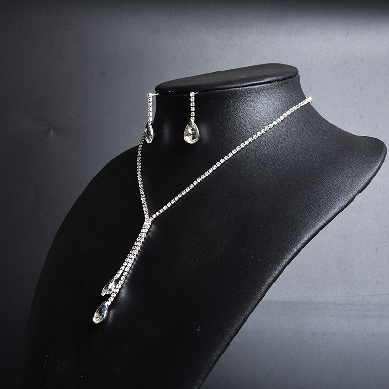 Shiny 925 Sterling Silver Plated Water Drop Necklace Earrings Jewelry Set Rhinestone CZ Crystal Jewellery Sets for Women Bridal Wedding Statement Jewe