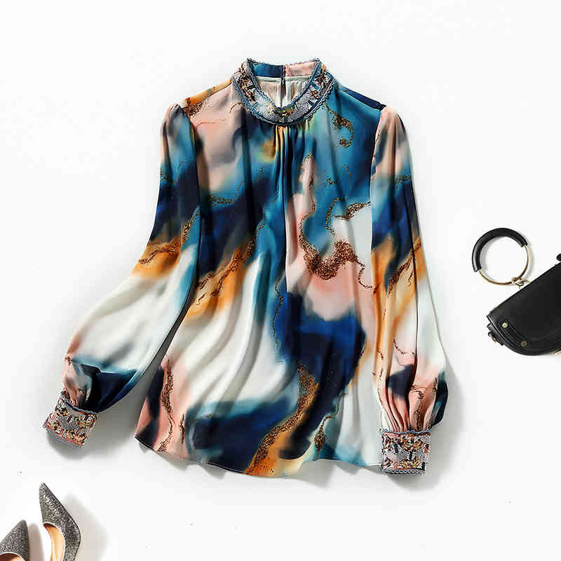 Women' Blouses & Shirts Mulberry silk satin shirt celebrity printing nail bead stand collar spring Shenzhen Nanyou women' wear 27NT, Color
Women' Blouses & Shirts Mulberry silk satin shirt celebrity printing nail bead stand collar spring Shenzhen Nanyou women' wear 27NT, Color