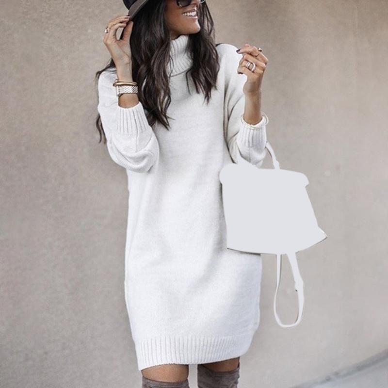 Women Solid Color Turtleneck Long Sleeve Casual Loose Knitted Sweater Dress Casual Warm Autumn Women' Sweater, White
Women Solid Color Turtleneck Long Sleeve Casual Loose Knitted Sweater Dress Casual Warm Autumn Women' Sweater, White