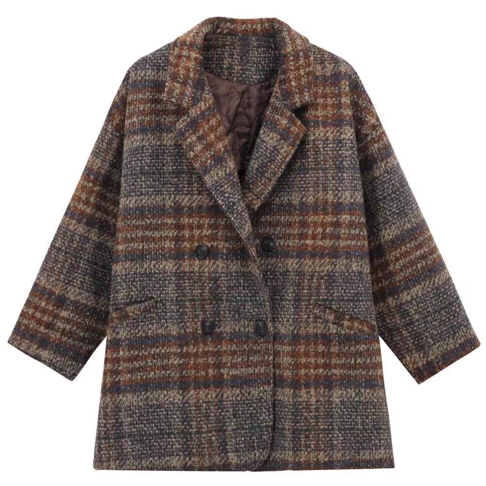 Bella Winter Korean Overcoat Women Vintage Woolen Loose Coats female Double Breasted Turn-down Collar Overcoat 201222