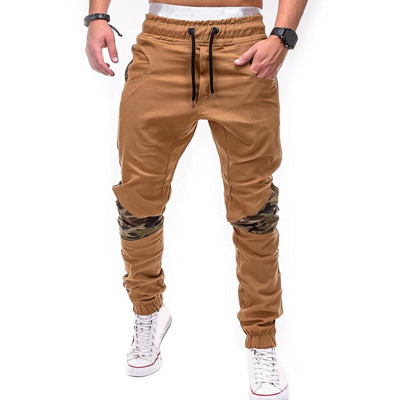 Men's Cargo Joggers: Camouflage Patchwork, Skinny Drawstring Sweatpants B4