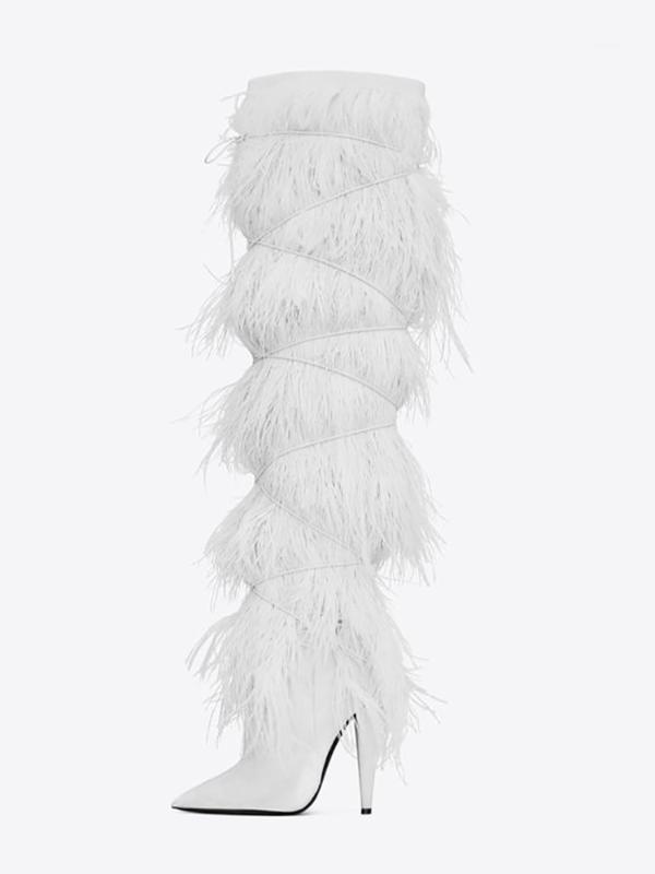 Winter Fashion Full Feather Over Knee Boots Cross-tied Zipper Pointed Toe Thin High Heels Sexy Stilettos Long Botas Shoes Woman1, Black
Winter Fashion Full Feather Over Knee Boots Cross-tied Zipper Pointed Toe Thin High Heels Sexy Stilettos Long Botas Shoes Woman1, Black