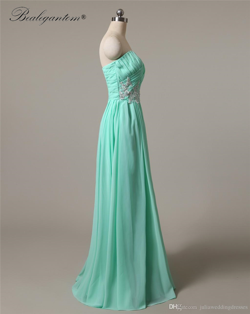Sweetheart Long Chiffon Prom Dresses Appliques Beaded Lace Up Formal Evening Party Gown In Stock Q19