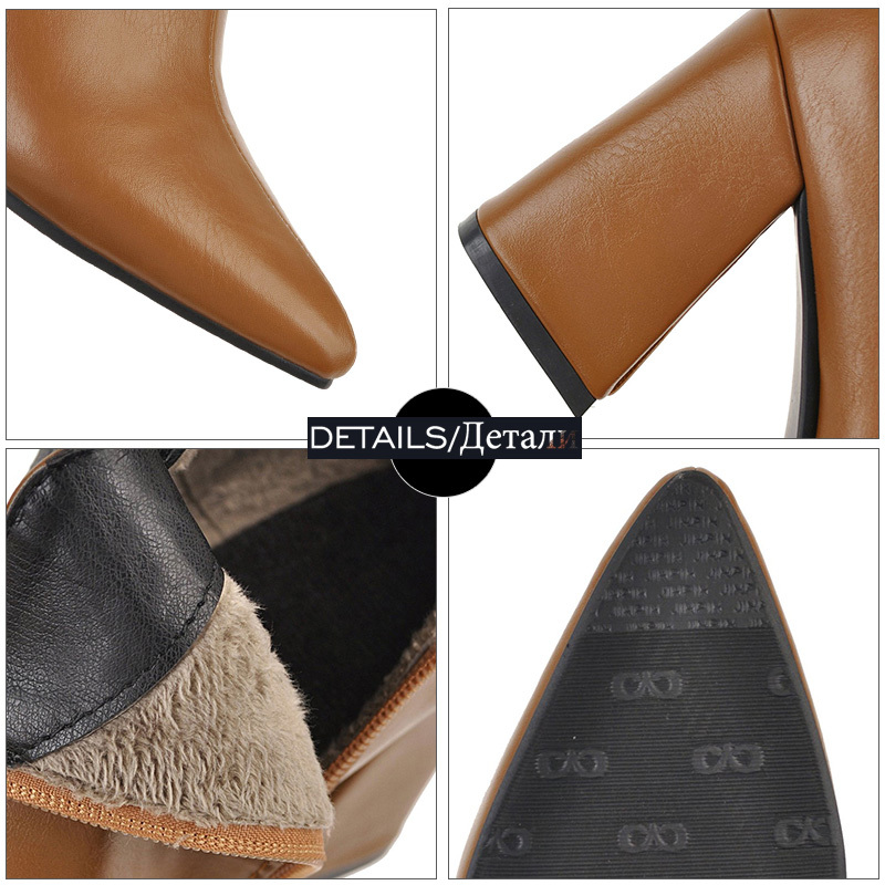 Hot Sale Ankle Strap High Heels Women Boots Pointed Toe Footwear Zip Female Booties Pu Shoes Woman Autumn 2020 Plus Size 34-46