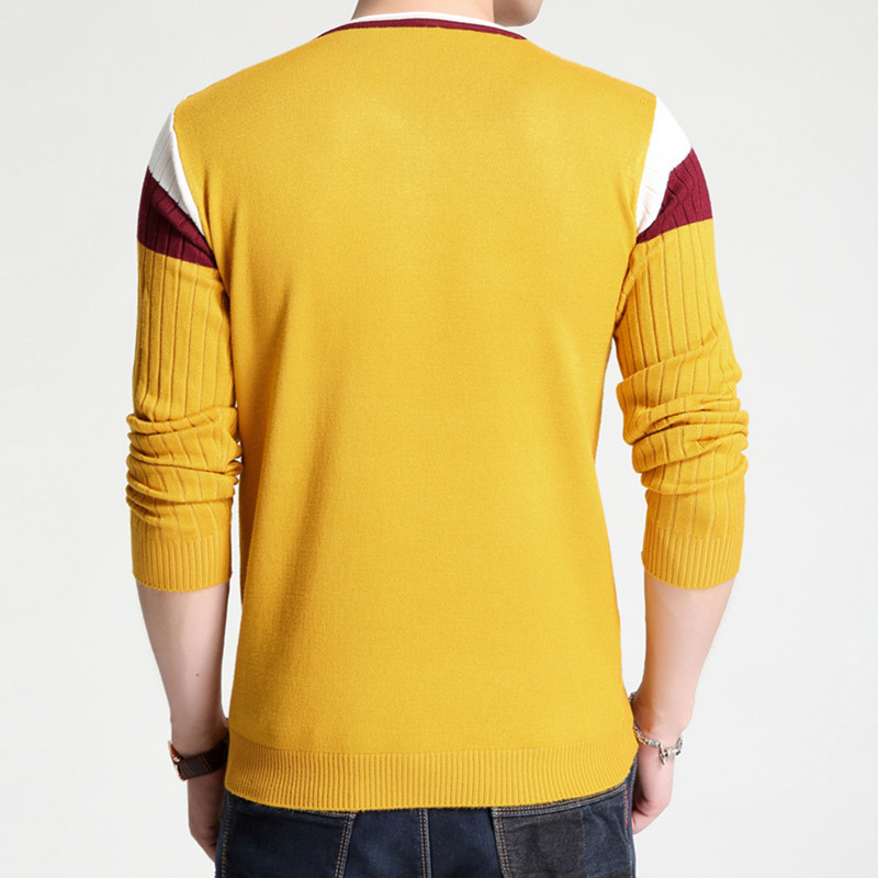 BROWON Brand-sweater Autumn Men's Button V-collar Slim Sweaters Men Elastic Knitted Sweaters Knitted Pullover Men Knitted 201105