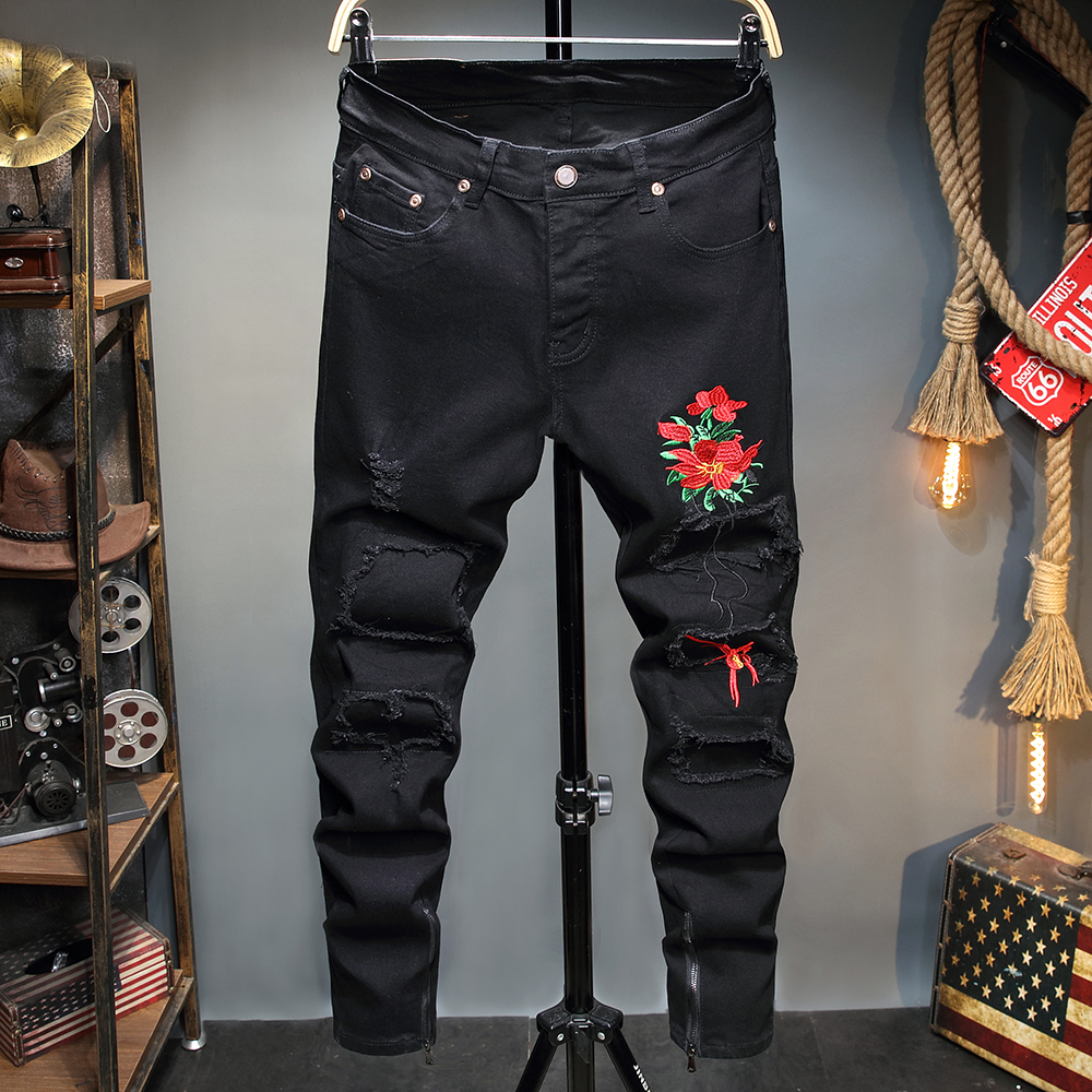 New Style Black Embroidered Rose Flower Stretch Jeans Men's Ripped Hole Jeans Trendy Pants 2021 Fashion Slim Casual Denim Trousers, 1863
New Style Black Embroidered Rose Flower Stretch Jeans Men's Ripped Hole Jeans Trendy Pants 2021 Fashion Slim Casual Denim Trousers, 1863