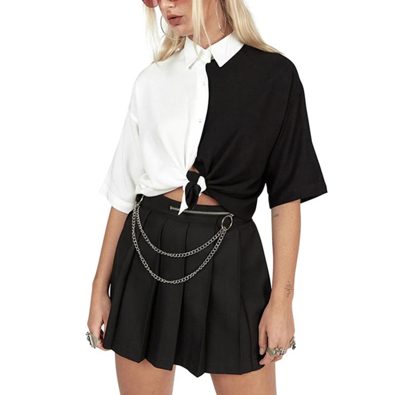 2020 New Fashion Women Crop Shirts Blouse Short Sleeve Patchwork Tops Shirts Bandage Buttons Designs Tee Streewear, Black
2020 New Fashion Women Crop Shirts Blouse Short Sleeve Patchwork Tops Shirts Bandage Buttons Designs Tee Streewear, Black