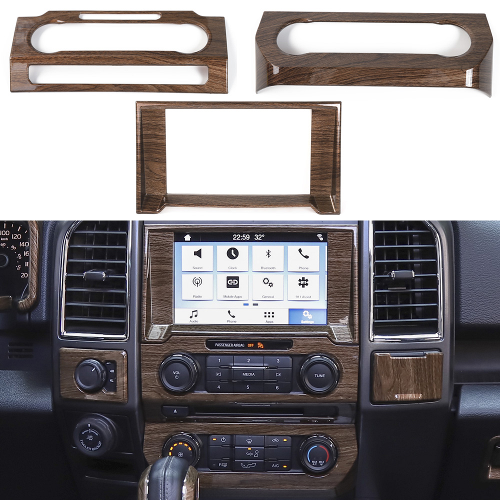 18PCS Wood Carbon Fiber Interior Decoration Accessories Cover Trim For Ford F150 2015+ Car Interior Suite Accessories