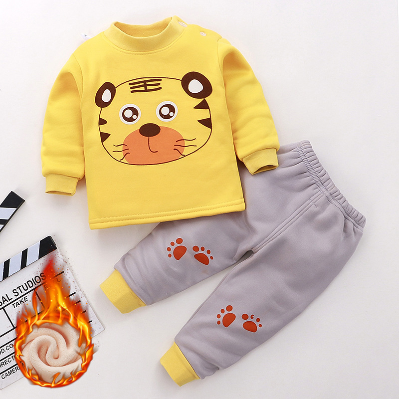 2020 Kids Thermal Underwear Suits Baby Boys Girls Cartoon Clothes Autumn Winter Plus Velvet Thickened Pajamas Children Pijamas LJ201216