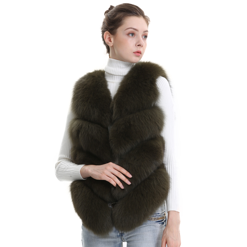 Women Natural Real Fox Fur Vest Autumn Winter Ladies 4 Strips Gilet Sleeveless Genuine Fur Coat Female Real Fur Vest Waistcoat 201103