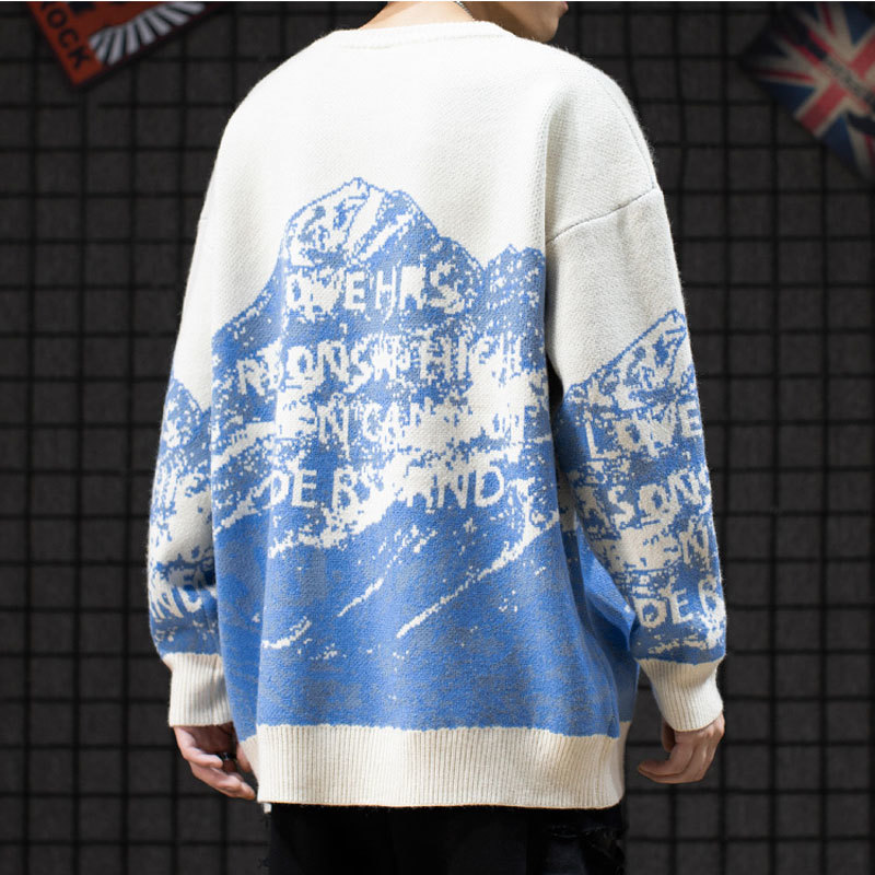 LINDSEY SEADER Sweaters Men Snow Mountain Pullover Knitted Sweaters Harajuku Casual Knitwear Jumper Tops Hip Hop Streetwear 201224