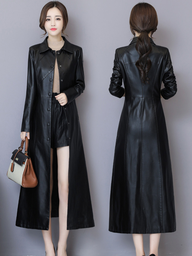 Lautaro Extra long leather trench coat for women Red black plus size clothes for women 4xl 5xl 6xl 7xl Womens fall fashion 201226