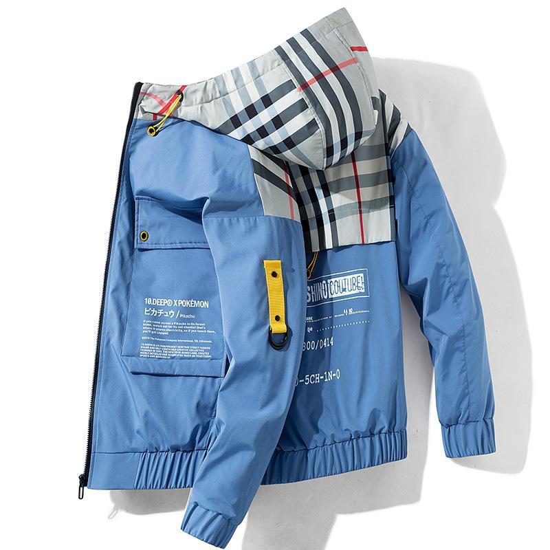 Autumn hooded jacket men frock new loose big yards hit color stitching jacket men 1716 P60 201226
