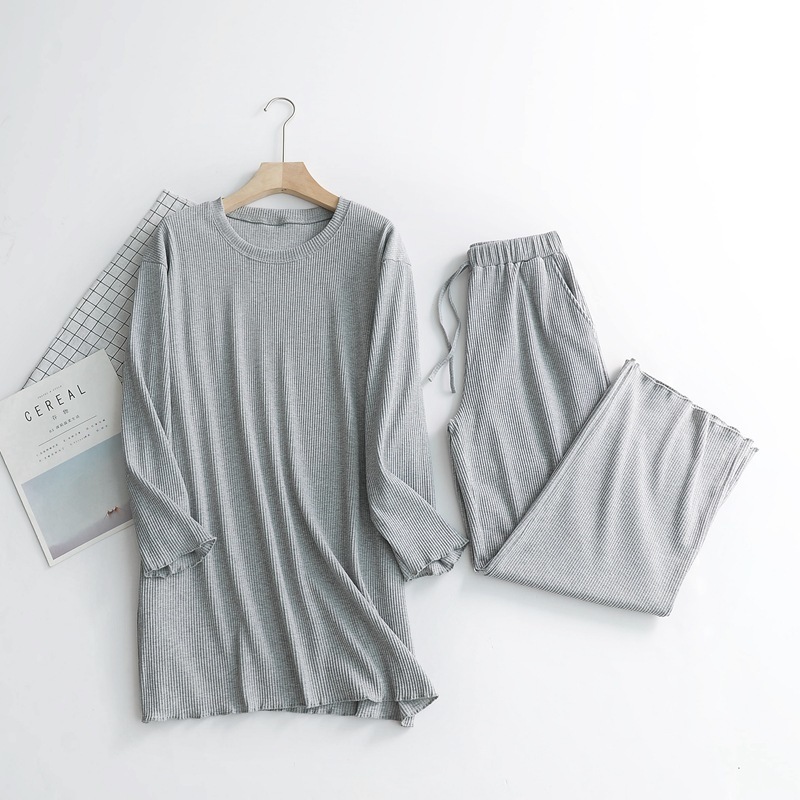 Autumn winter new cotton long-sleeved pajamas suits loose striped home suits two piece pants set pyjamas women pijamas sleepwear 201113