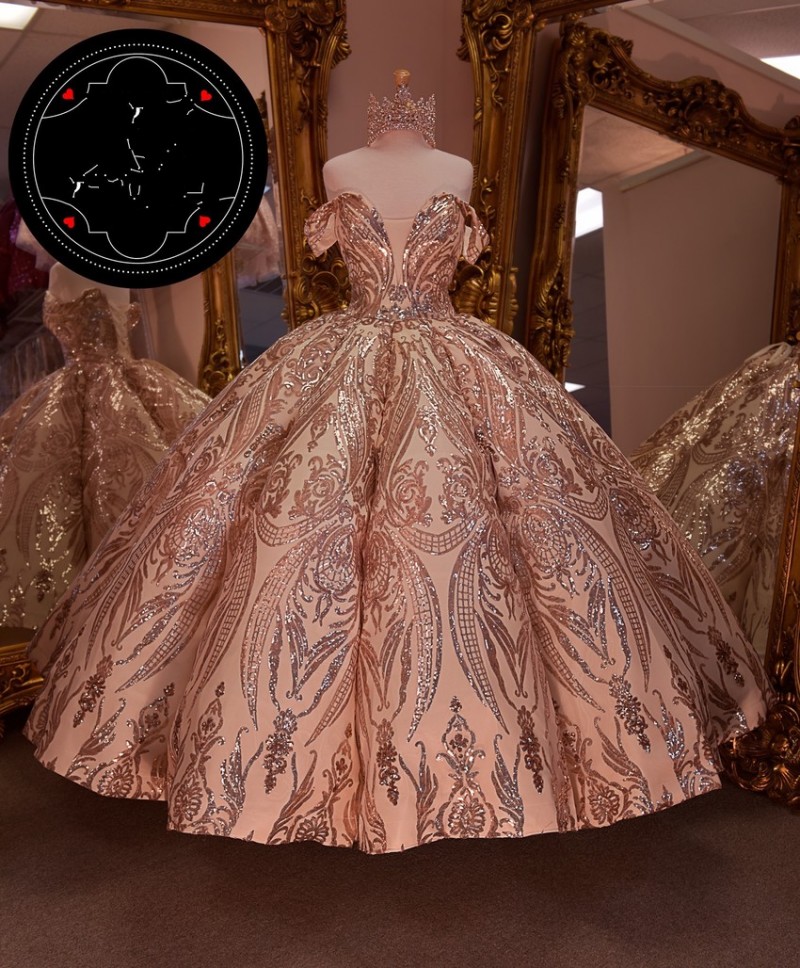 Vestidos de 15 años Quinceanera Dresses with Rose Gold Sequin Applique Sweet 16 Dress Off the Shoulder Pageant prom Gowns