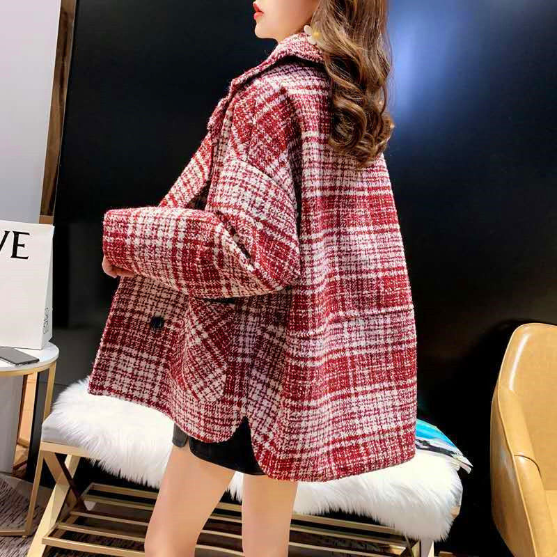 Bella Winter Korean Overcoat Women Vintage Woolen Loose Coats female Double Breasted Turn-down Collar Overcoat 201222