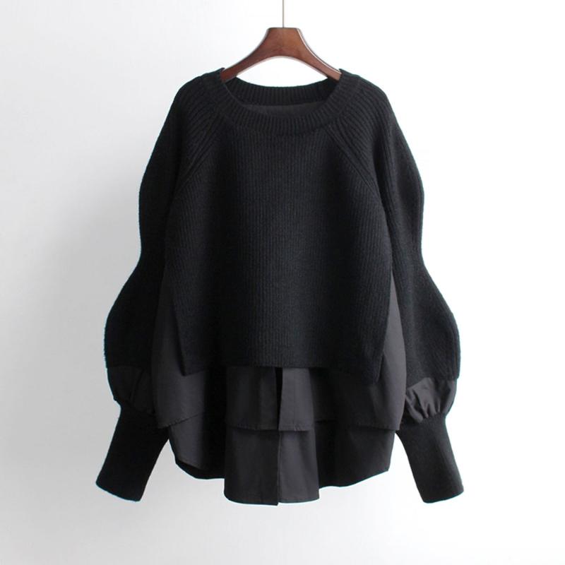 New Winter Women 2020 Fall Korean Loose Sweater Solid Pullover Mid-length Sweater Fashion Jacket Vingate Fake Two-piece, Black 
New Winter Women 2020 Fall Korean Loose Sweater Solid Pullover Mid-length Sweater Fashion Jacket Vingate Fake Two-piece, Black