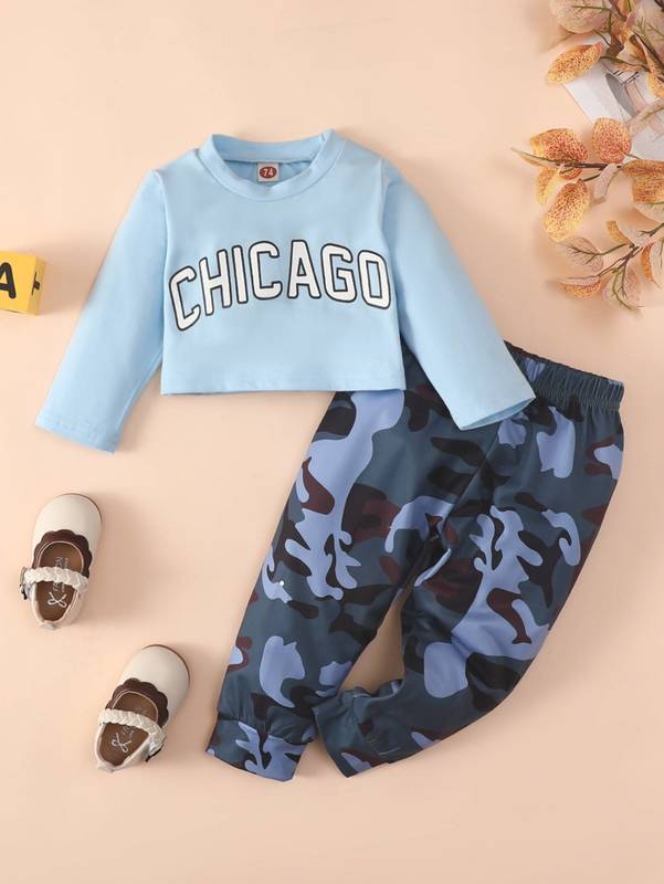 Baby Letter Graphic Tee & Camo Print Sweatpants SHE