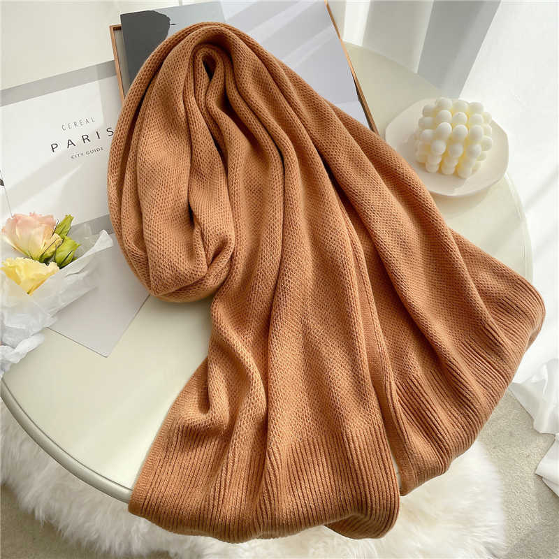 Knitted Cashmere Scarf Warm Winter Pashmina Shawl Wrap Solid Scarves Bandana Female Foulard Thick Blanked 220114
