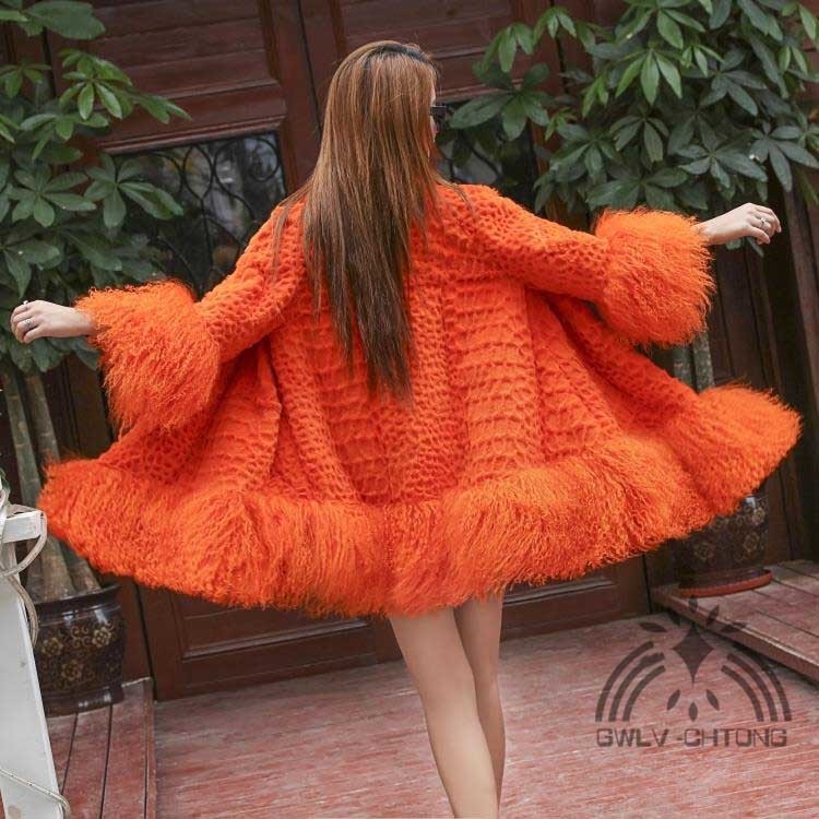 New Genuine real natural rabbit fur coat women's fashion fur jacket with lamb fur sleeve and hem ladies stand Collar loose style 201209